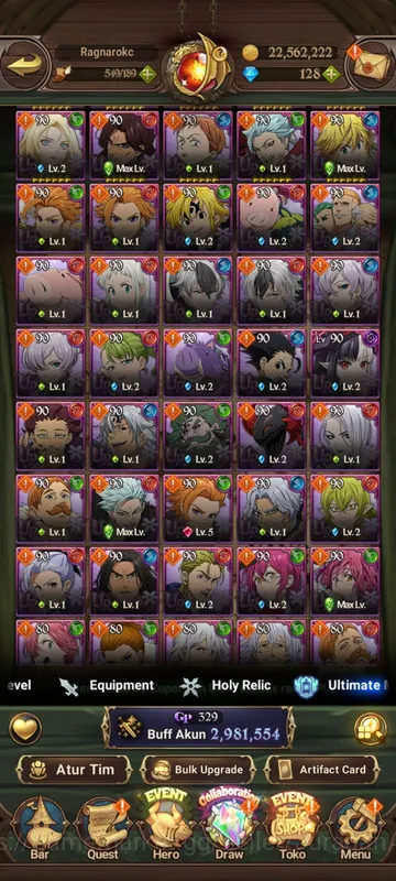 The Seven Deadly Sins: Grand Cross Accounts Midgame Asia |2,9M CC| 4UR + Full Collab Konosuba + 128 Gems (King&Diane 3
