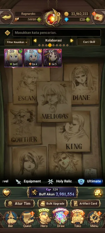 The Seven Deadly Sins: Grand Cross Accounts Midgame Asia |2,9M CC| 4UR + Full Collab Konosuba + 128 Gems (King&Diane 4