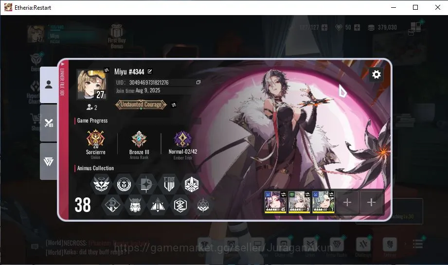 Etheria: Restart Accounts Mid‑Tier Asia-S10|7 SSR(Massiah, Rilmocha, Tiamat, RosaP1, FuqiuP1,etc)+24SR Animus |Female MC|Log 2