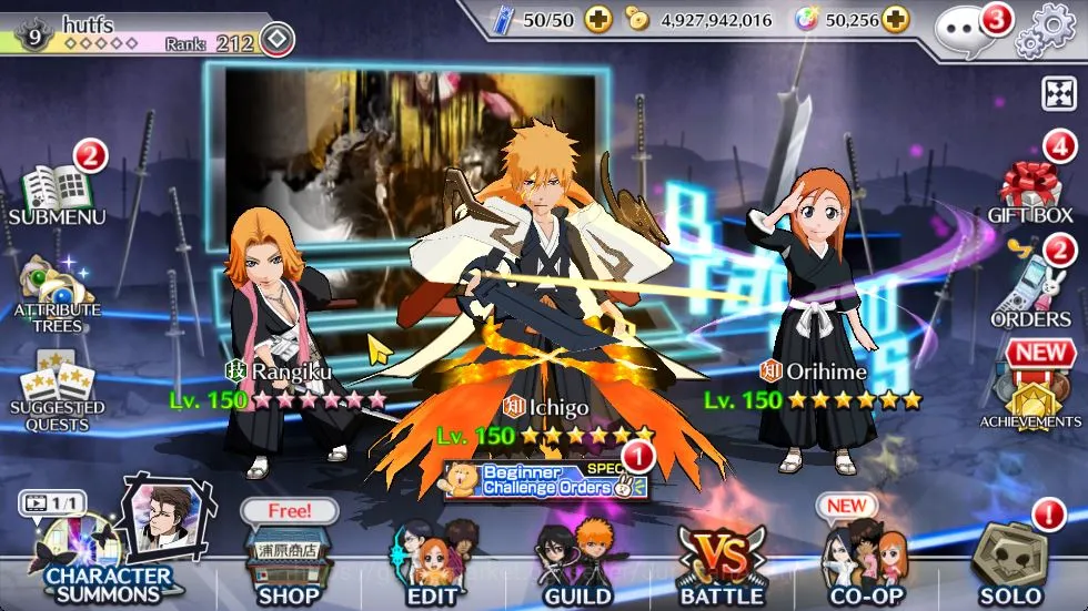Bleach: Brave Souls Accounts Mid-Tier GBL|50K Orbs+Senkaimon Quest|10th Anniv(Ichigo,Rukia),Santa
