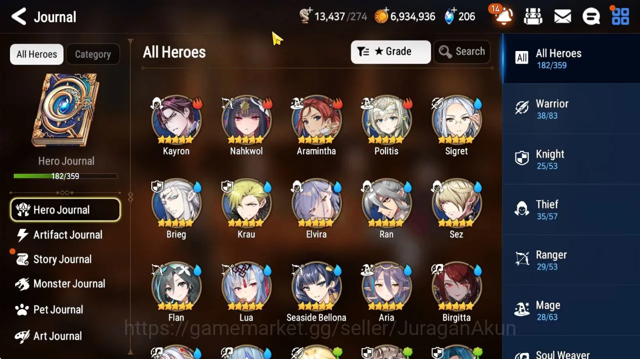 Epic Seven Accounts Mid-Tier Asia verif|16 ML [DB Senya,Empreyan ilynav,DK Sharun,etc]4 limited Bellona,Charles,MG 2