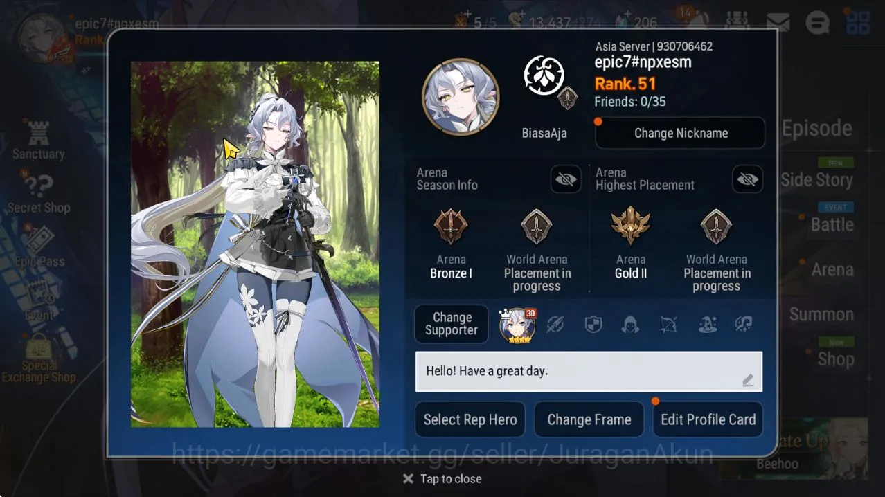 Epic Seven Accounts Mid-Tier Asia verif|16 ML [DB Senya,Empreyan ilynav,DK Sharun,etc]4 limited Bellona,Charles,MG 4