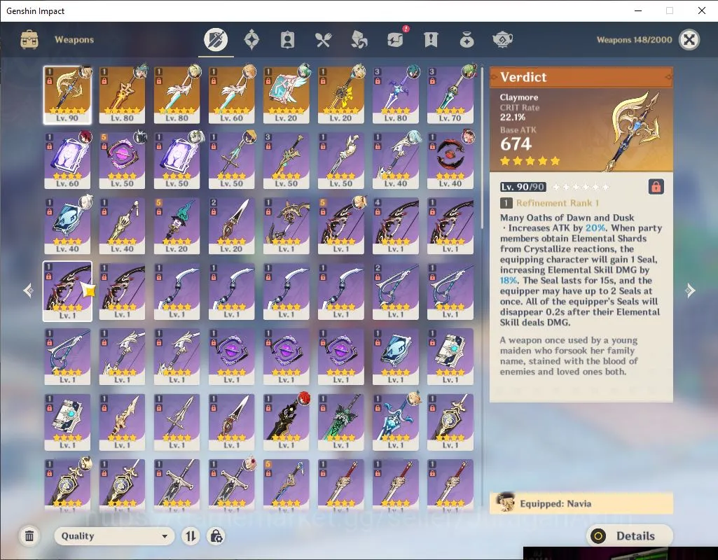 Genshin Impact Accounts Starter ASIA|AR 56|7 Limited + 6 [5 Star's Weapon]|Xilonen+Sign,Navia C1+Sign,Arlecchi,Flins,Etc|MC 2