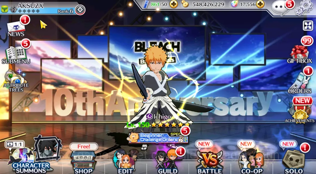 Bleach: Brave Souls Accounts Mid-Tier [GLOBAL] 17k Orbs + 4 5/5 Char (TYBW25 Uryu,Renji TYBW25,Jushiro, TYBW25 Uryu) | Fresh 4