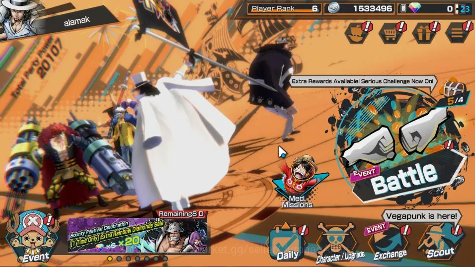 One Piece Bounty Rush Accounts Mid-Tier Global| 4 META EX | Awaken Lucci, Daimyo Oden, Oniga Kid & Law, Pirates Roger | Rank