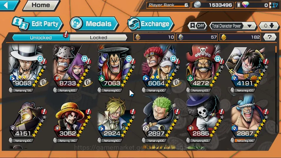 One Piece Bounty Rush Accounts Mid-Tier Global| 4 META EX | Awaken Lucci, Daimyo Oden, Oniga Kid & Law, Pirates Roger | Rank 5