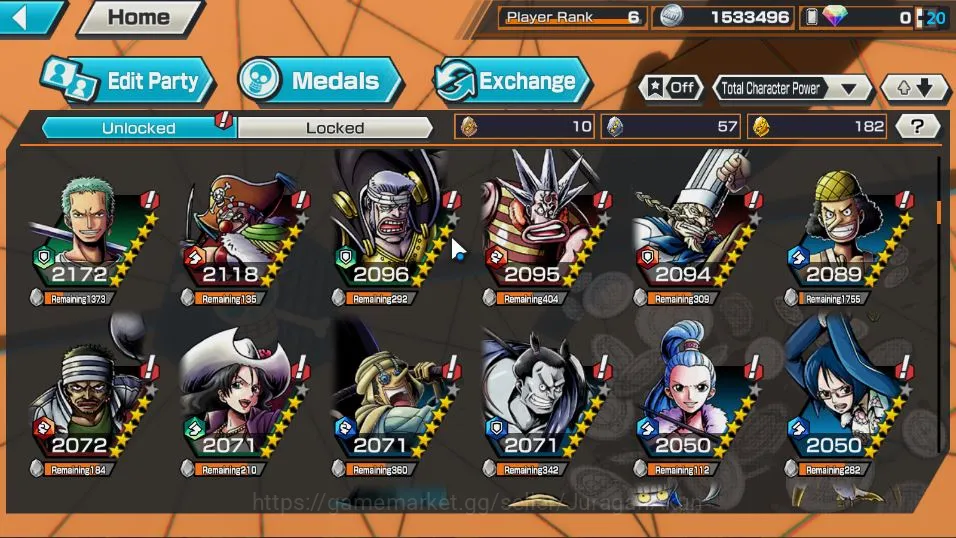 One Piece Bounty Rush Accounts Mid-Tier Global| 4 META EX | Awaken Lucci, Daimyo Oden, Oniga Kid & Law, Pirates Roger | Rank 7