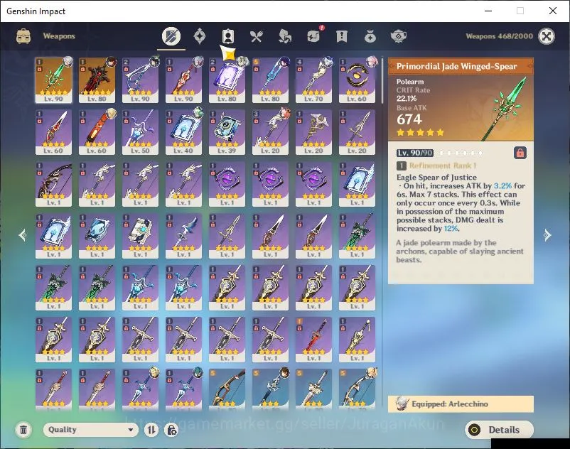 Genshin Impact Accounts End Game ASIA|AR 56|8 Limited+2 [5*Weapon]|Arlecchino C1,Furina,Raiden,Zhongli,Nahida,Kokomi Etc|MC 5