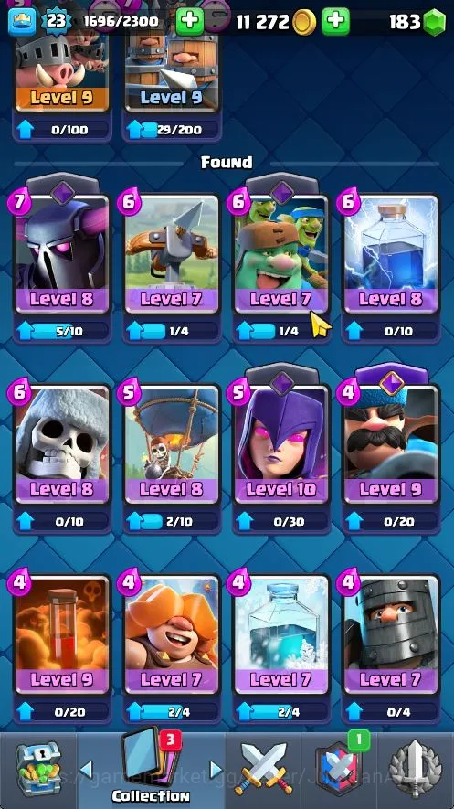 Clash Royale Accounts Midgame Lvl 23|Trophy 3243|Limited Skin|KTL 9|Card 67|3 EVO,18 Epic,23 Rare,26 Common|Gems 2