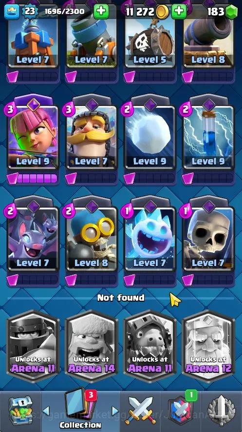 Clash Royale Accounts Midgame Lvl 23|Trophy 3243|Limited Skin|KTL 9|Card 67|3 EVO,18 Epic,23 Rare,26 Common|Gems 3