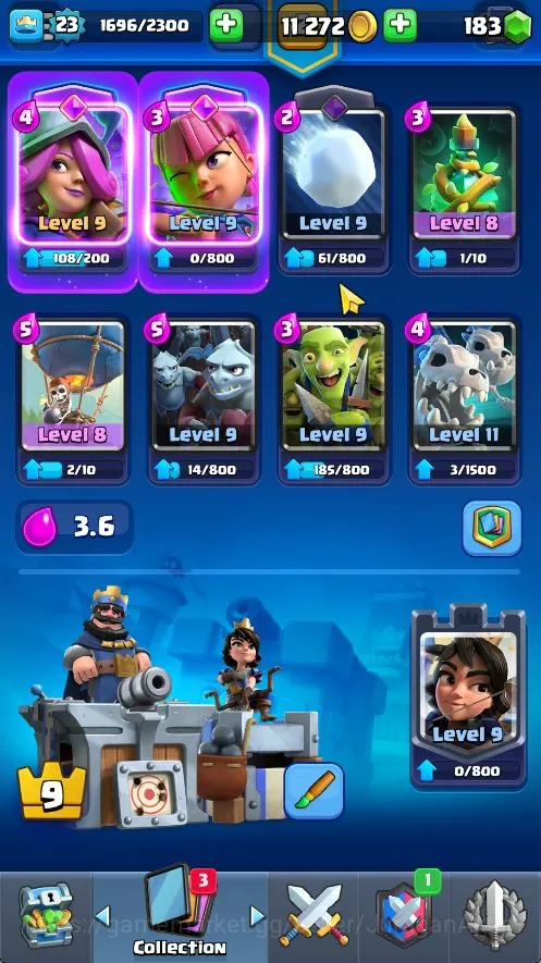 Clash Royale Accounts Midgame Lvl 23|Trophy 3243|Limited Skin|KTL 9|Card 67|3 EVO,18 Epic,23 Rare,26 Common|Gems 4