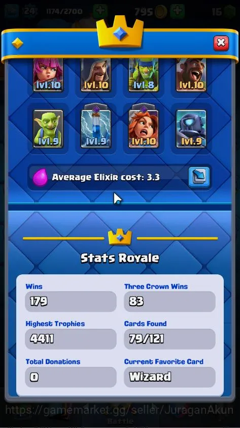 Clash Royale Accounts Midgame Lvl 24|Trophy 4411|KTL 9|Limited Skin|Card 79|3 Evo,3 Legend,22 Epic,26 Rare,29 2