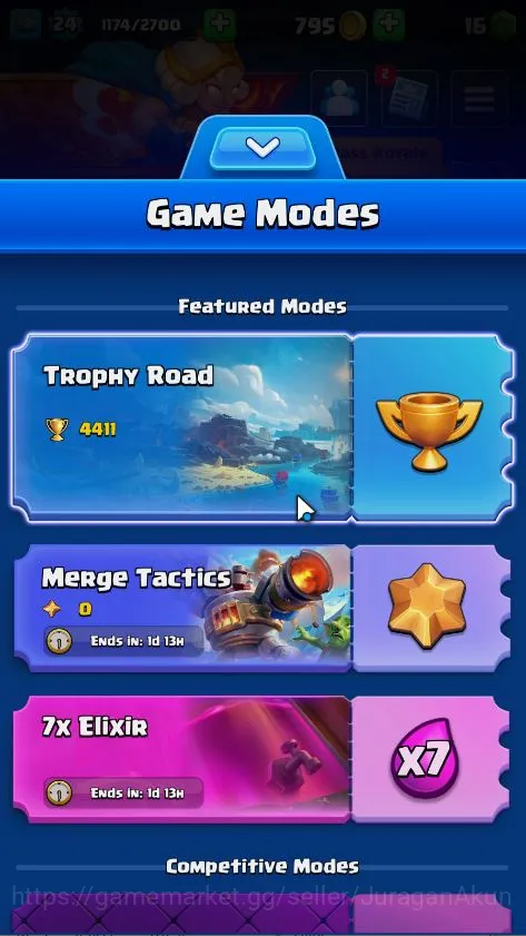 Clash Royale Accounts Midgame Lvl 24|Trophy 4411|KTL 9|Limited Skin|Card 79|3 Evo,3 Legend,22 Epic,26 Rare,29 3