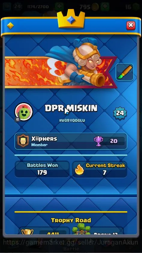 Clash Royale Accounts Midgame Lvl 24|Trophy 4411|KTL 9|Limited Skin|Card 79|3 Evo,3 Legend,22 Epic,26 Rare,29 5