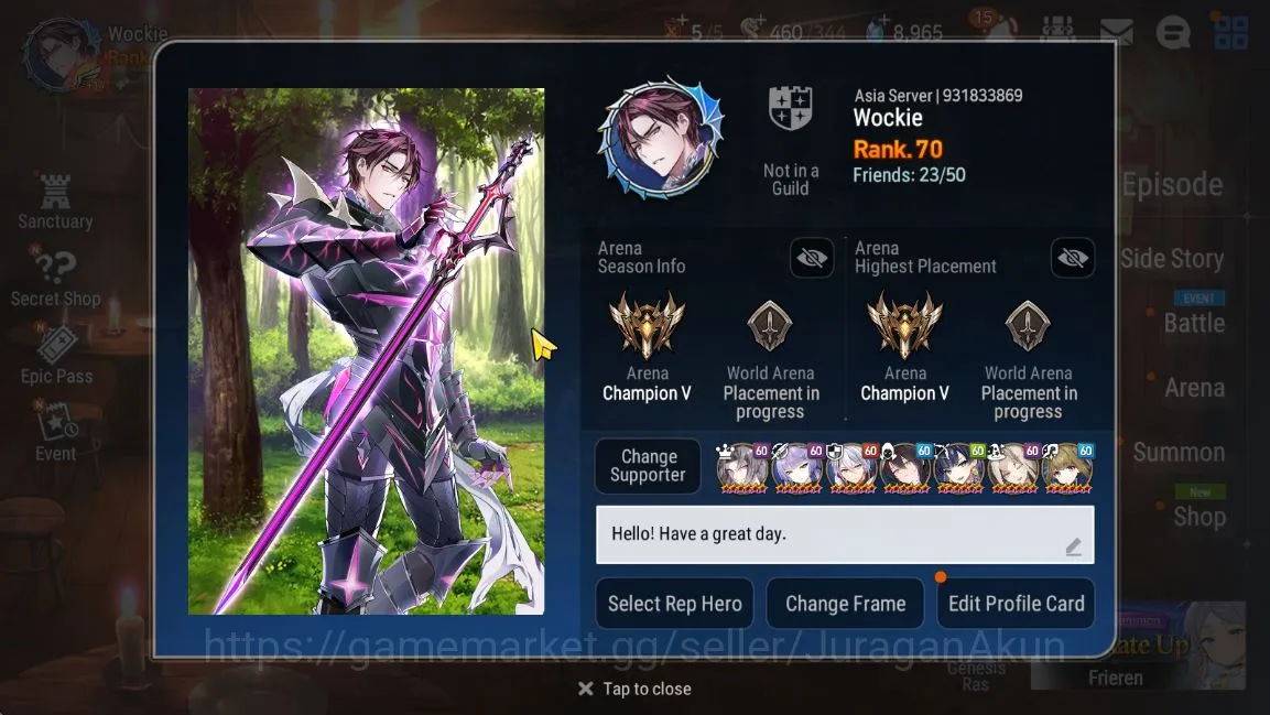 ASIA Unverif 9 ML Hero(Harsetti, Blood Moon Haste, DD Ray, Vildred, Etc)+Limit Summer Full Art|237 Speed Vildred|SS(ES2130) Epic Seven Mid-Tier ASIA Unverif 9 ML Hero(Harsetti, Blood Moon Haste, image 1