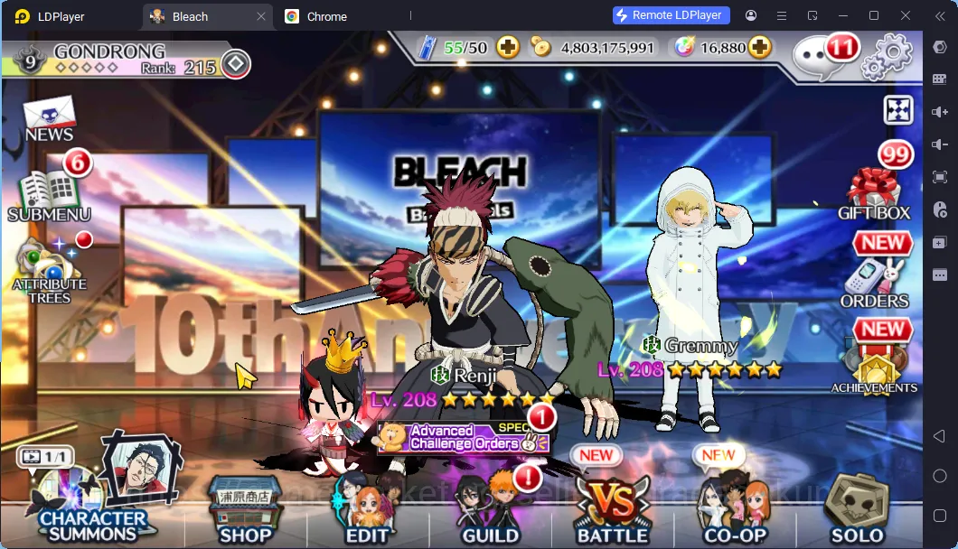 Bleach: Brave Souls Accounts High-End GLOBAL 16K Orb|2 MT(Renji TYBW25,Gremmy 9th) + 13 Char 5/5(Trio TYBW25, Gremmy 9th 3