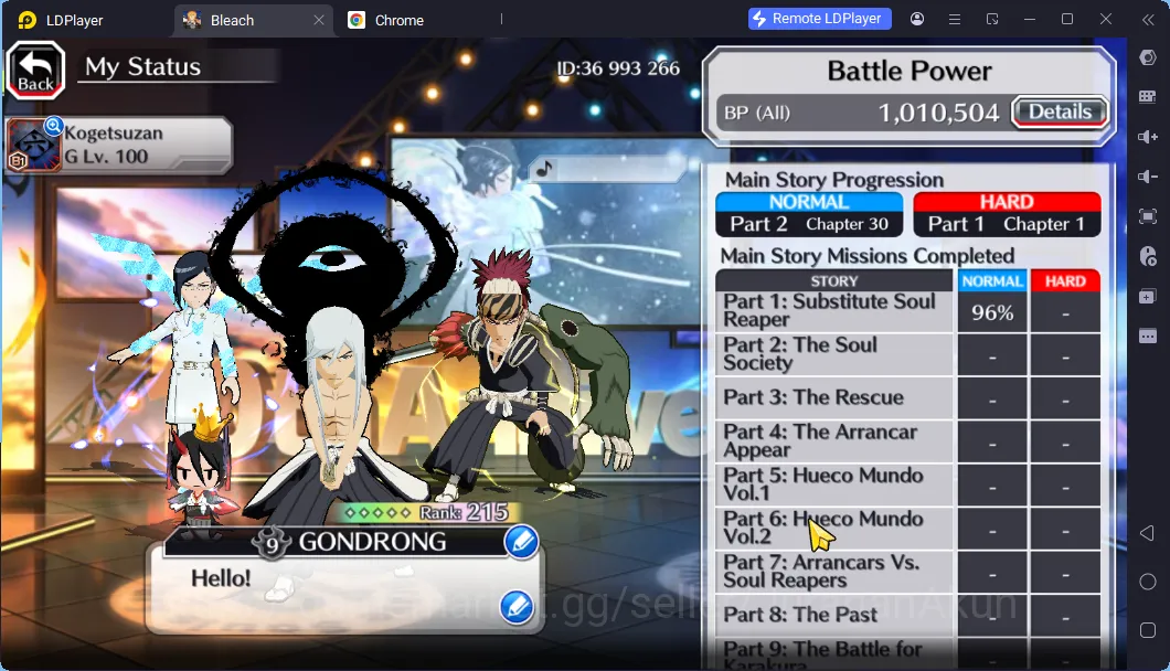 Bleach: Brave Souls Accounts High-End GLOBAL 16K Orb|2 MT(Renji TYBW25,Gremmy 9th) + 13 Char 5/5(Trio TYBW25, Gremmy 9th 4