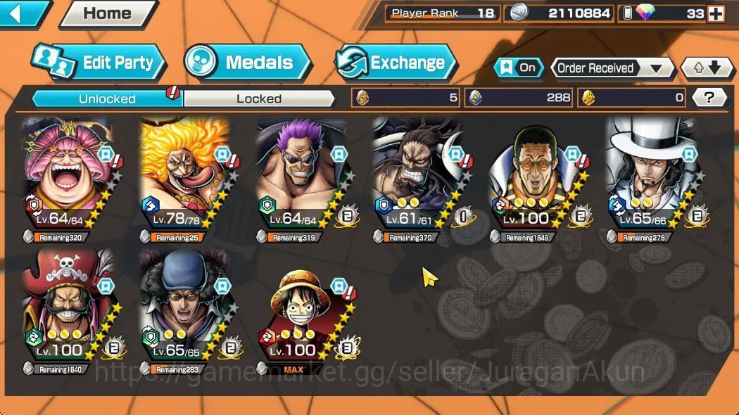 One Piece Bounty Rush Accounts Mid-Tier Global|8 META Extreme[Olin the Oiran,Linlin,Kaido,Kuzan,Borsalino,Rob 3