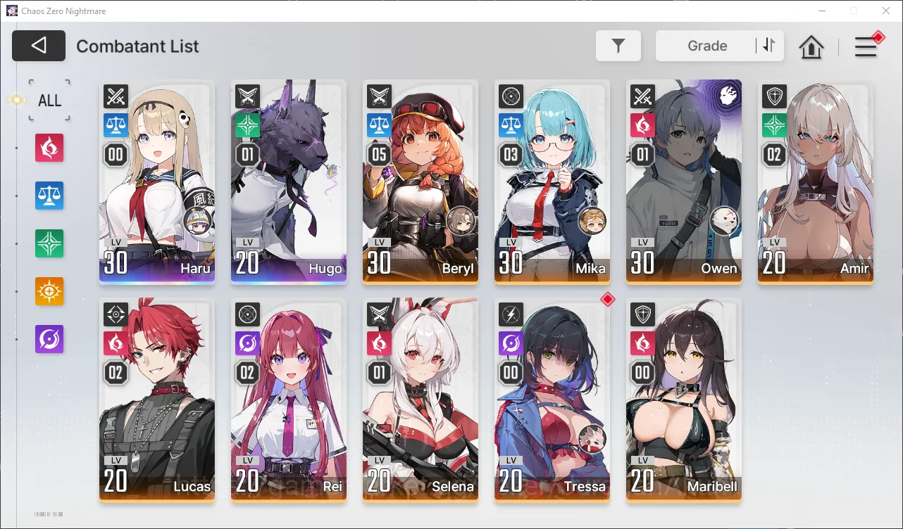 Chaos Zero Nightmare Accounts GLOBAL Lv23| 2 SSR (HugoM1, Haru) + 9 SR (BerylM5,MikaM3,SelenaM1,etc) + 8 SR Partners |Log 5