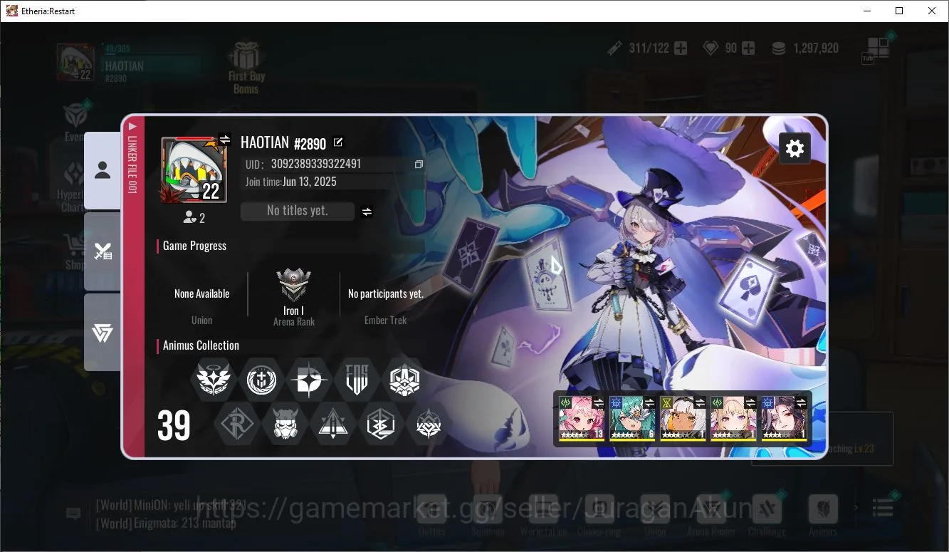 Etheria: Restart Accounts Mid‑Tier Global-S3| 9 SSR (Lingluo,Rilmocha,Celince,TsukiyoMi,Freya.etc) + 23SR Animus|MaleMC|Log 2