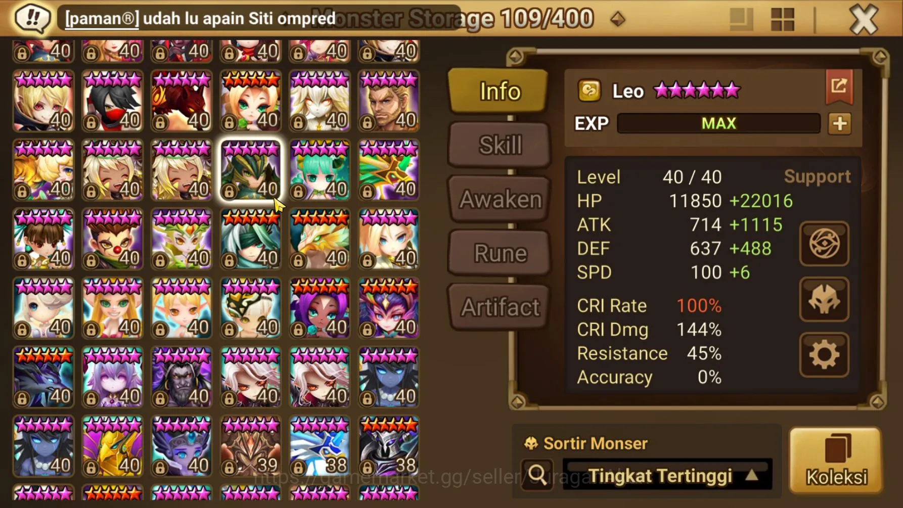 Summoners War: Sky Arena Accounts Mid-Game Asia |Lv 100|2 LD Ragdoll & Bennedict|30+NB5(Leo,Amber,Agrenia Etc)|Fast 4