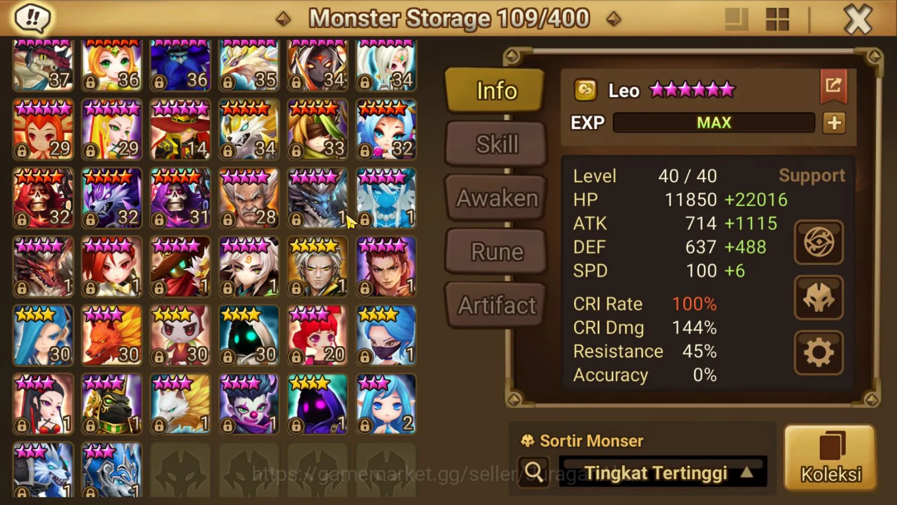 Summoners War: Sky Arena Accounts Mid-Game Asia |Lv 100|2 LD Ragdoll & Bennedict|30+NB5(Leo,Amber,Agrenia Etc)|Fast 5