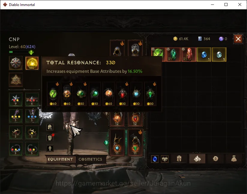 Diablo Immortal Accounts High-End NA - Chains Of Honnor|Lv60(624) Demon Hunter|34K CR|Reso 330|Inferno I|Paragon 3