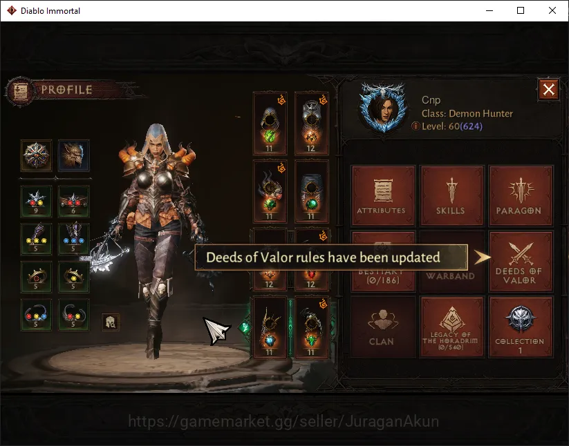 Diablo Immortal Accounts High-End NA - Chains Of Honnor|Lv60(624) Demon Hunter|34K CR|Reso 330|Inferno I|Paragon 5
