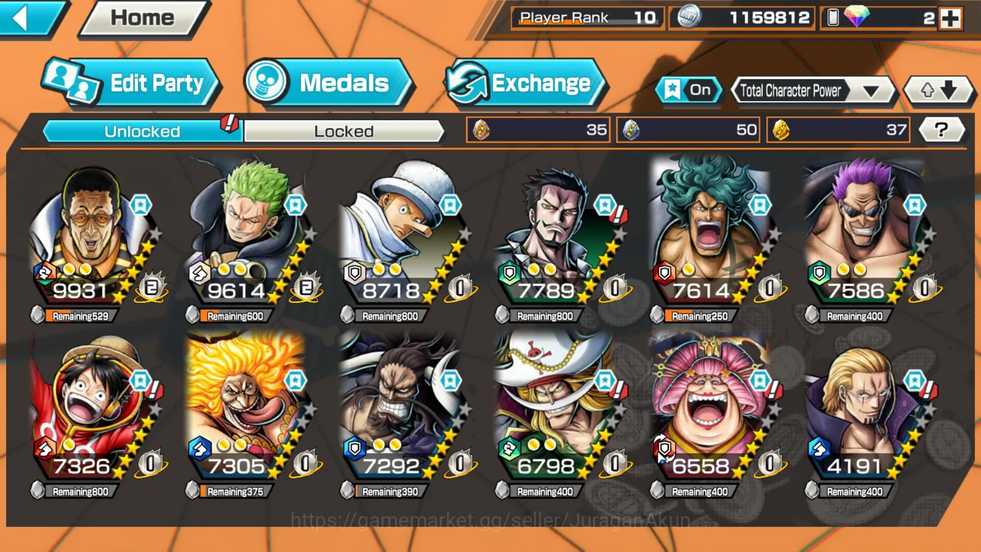 One Piece Bounty Rush Accounts Mid-Tier Global| 5 Meta Extreme (Kizaru,Zepyr,Bigmom Transform,Kaido,Bigmom Olin)|Rank 10|Log 2