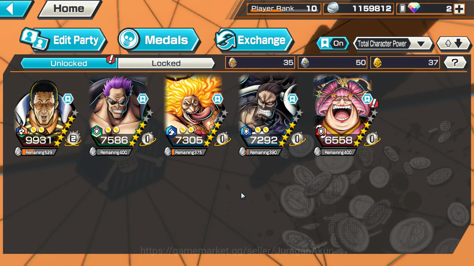 One Piece Bounty Rush Accounts Mid-Tier Global| 5 Meta Extreme (Kizaru,Zepyr,Bigmom Transform,Kaido,Bigmom Olin)|Rank 10|Log 3
