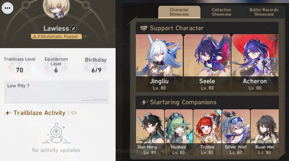 Honkai Star Rail Mid Game ASIA [TL70] 9 Limited ( Acheron+Sign, Tribbie+Sign image 1