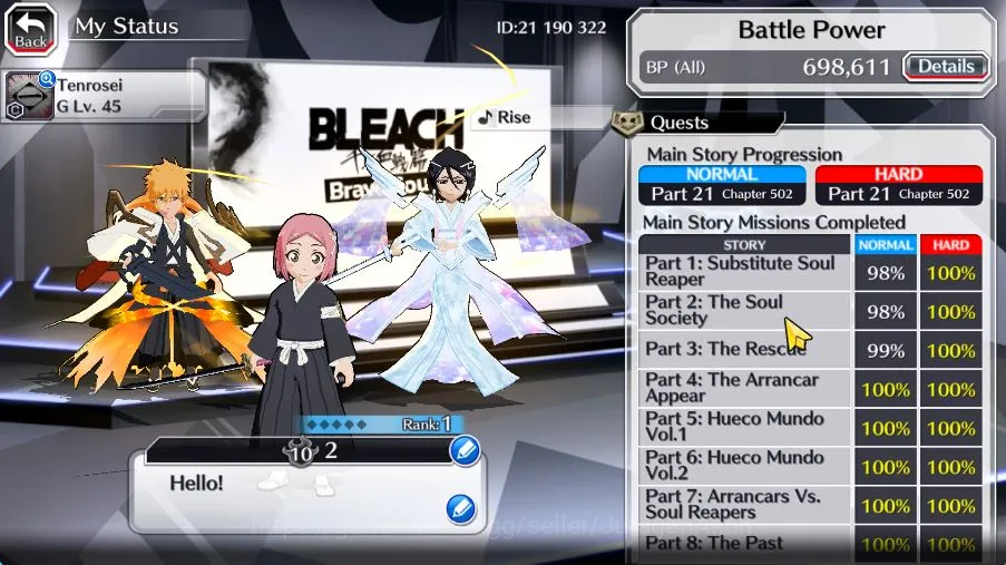 Bleach: Brave Souls Accounts GLOBAL 42K Orb|10Th Anniv(Ichigo,Rukia),TYBW25(Yac image 2