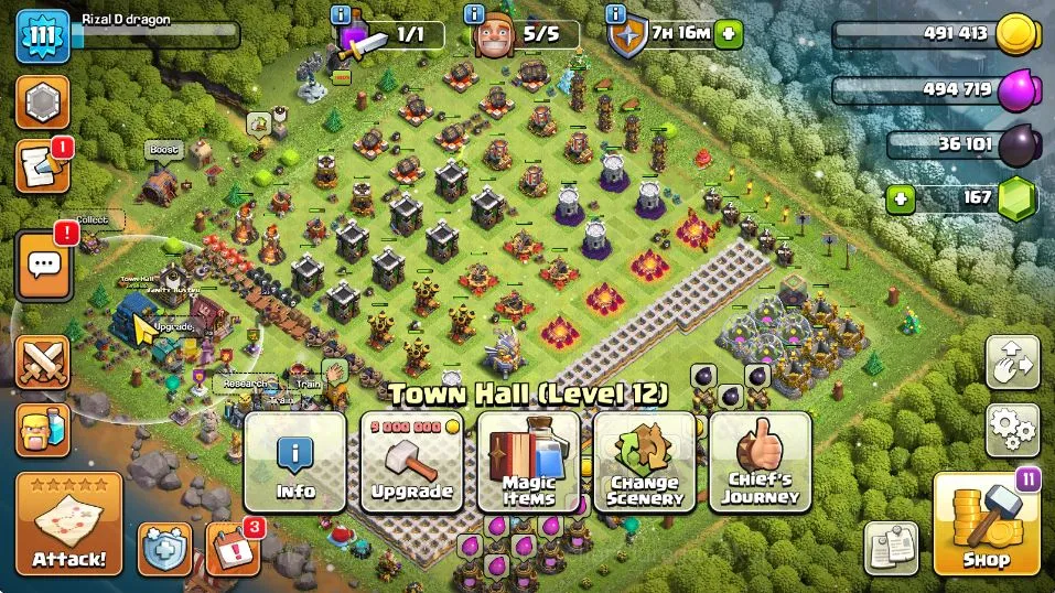 TH 12 - BH 7|LV 111|Limited Skin Hero|HH 5|BK 46,AQ 50,GW 20,MP 30,RC 0|Gems 181|CN Off|ProtectOFF|TAKE MAIL(COC1758) Clash of Clans Mid-Tier TH 12 - BH 7|LV 111|Limited Skin Hero|HH 5|BK 46,A image 1