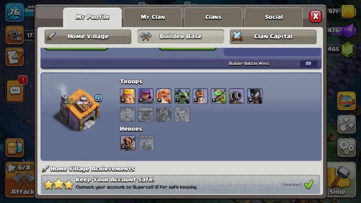 Clash of Clans Accounts TH 12-BH6|LV76|League Archer 8 |HH8|BK 32,AQ 36,GW image 2