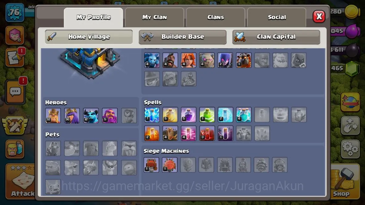 Clash of Clans Accounts TH 12-BH6|LV76|League Archer 8 |HH8|BK 32,AQ 36,GW image 5