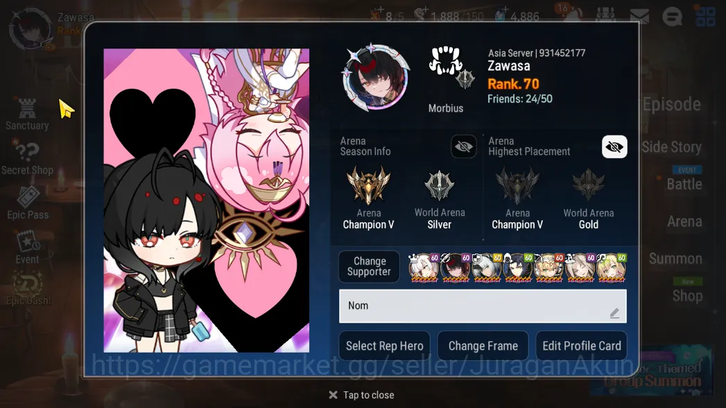 Epic Seven Accounts Mid-Tier ASIA Verif|16ML (NM Luna,Harsetti,Ilynav,Straze,DB Senya,SE Celine,Etc)+ AW 3