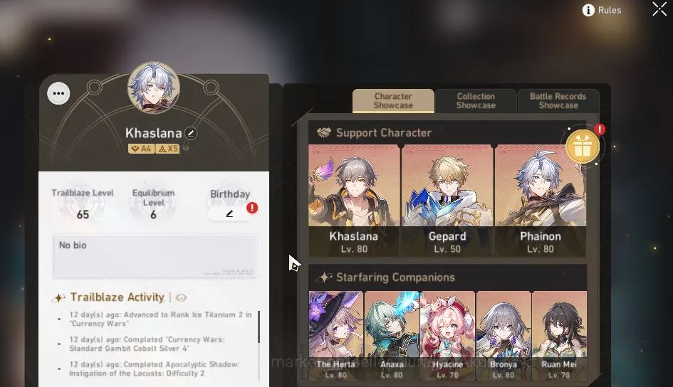 Honkai Star Rail Accounts Mid Game ASIA|TL 65| 8 Limit|[Phainon,The Herta,Archer]+Sign Anaxa,Cerydra,Dante,Hyacine,Etc|MC 3
