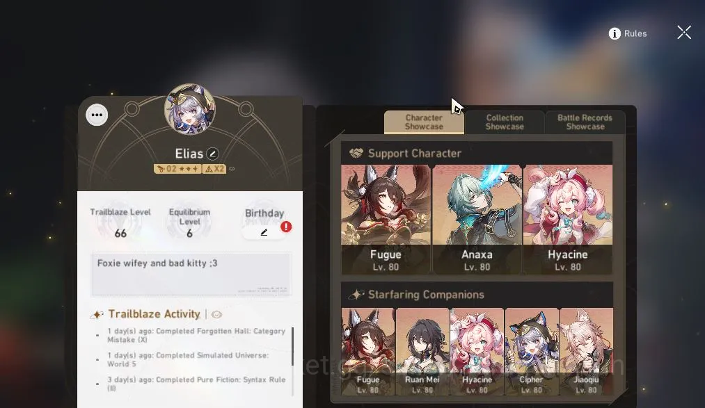 Asia|TL 66|Free GI|10 Limited|Anaxa+Sign,Saber,Hyacine,Fugue,Yunli,Mydei,Jiaoqiu,Etc|Amphoreus|Take Mail|Check SS(HSR4538) Honkai Star Rail Mid Game Asia|TL 66|Free GI|10 Limited|Anaxa+Sign,Saber,Hya image 1