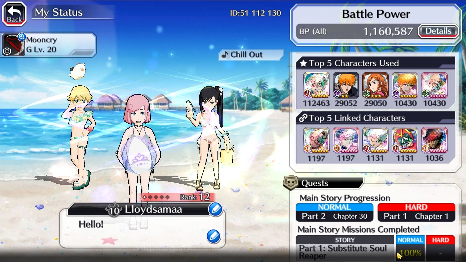Bleach: Brave Souls Accounts Mid-Tier GBL Fresh Story1K Orb|15META Char5/5(TYBW25=As Nodt,Driscoll,Uryu,)(Colab