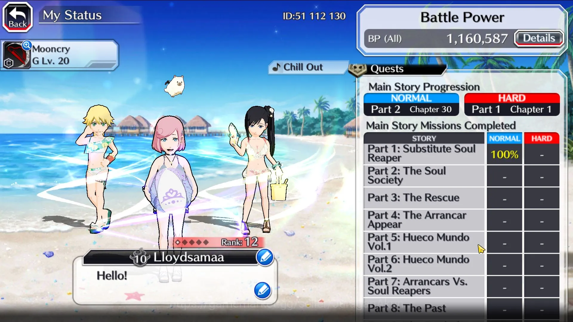 Bleach: Brave Souls Accounts Mid-Tier GBL Fresh Story1K Orb|15META Char5/5(TYBW25=As Nodt,Driscoll,Uryu,)(Colab 6