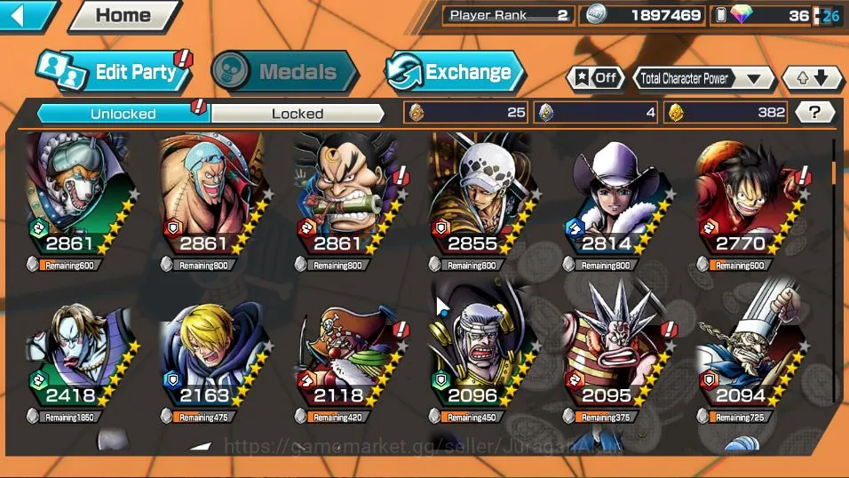One Piece Bounty Rush Accounts Mid-Tier Global| 3 META EX | KoP GD Roger, Onigashima Zoro, Trafalgar Law | Rank 2 |Log 6