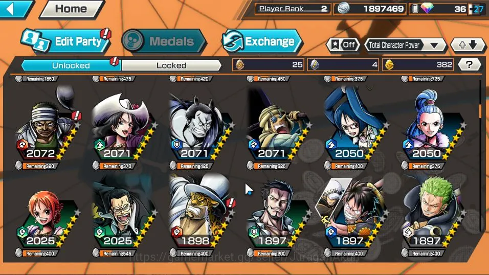 One Piece Bounty Rush Accounts Mid-Tier Global| 3 META EX | KoP GD Roger, Onigashima Zoro, Trafalgar Law | Rank 2 |Log 7
