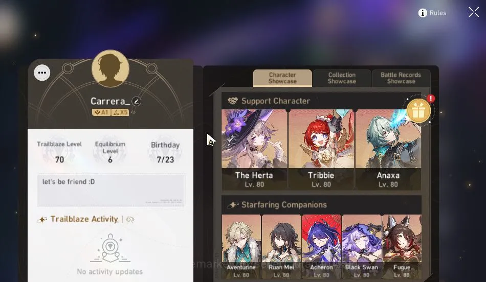 Honkai Star Rail Accounts Mid Game ASIA|TL 70| 14 Limit|[Anaxa,The Herta,Acheron]+Sign Avent,3B,Dante,Cyredra,Etc|MC 2