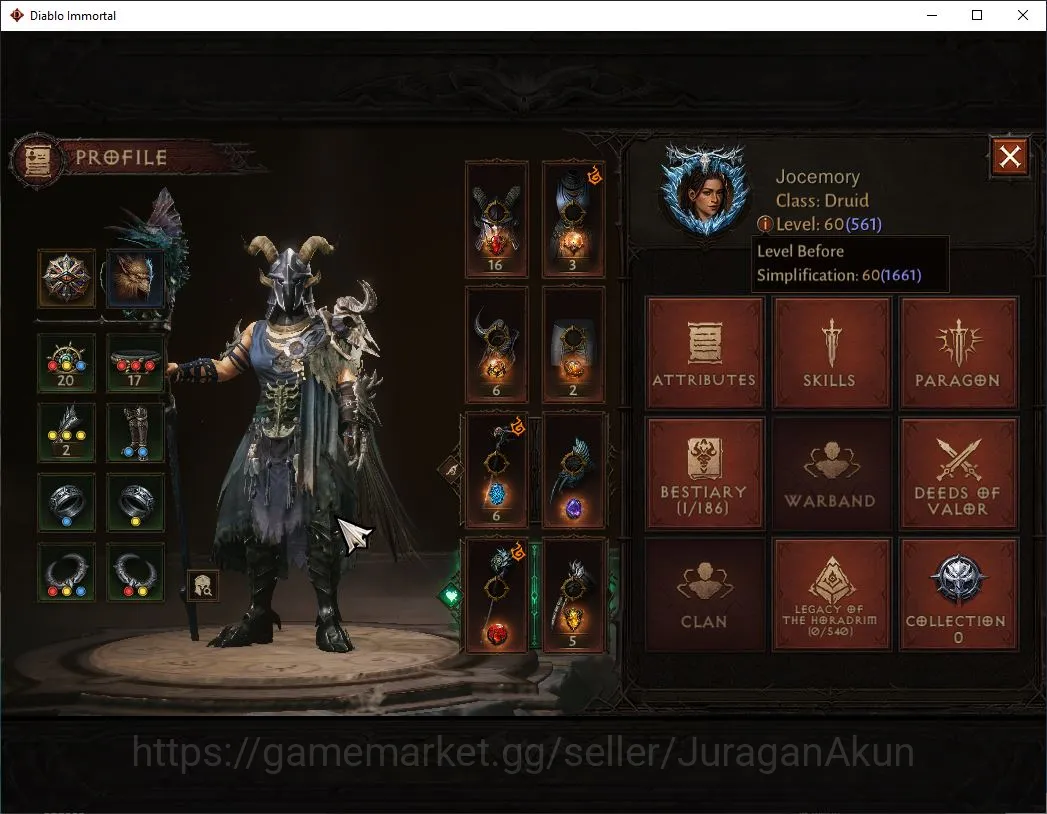 Diablo Immortal Accounts Mid-Tier EU - Sescheron|Lv60(561) Druid|35K CR|Reso 390|Inferno I|Paragon Maledictor|Hell Lv 3