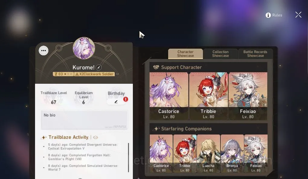 Honkai Star Rail Mid Game ASIA|TL67|| 4 Limited [Castorice+Sing,Feixiao+Sing image 1