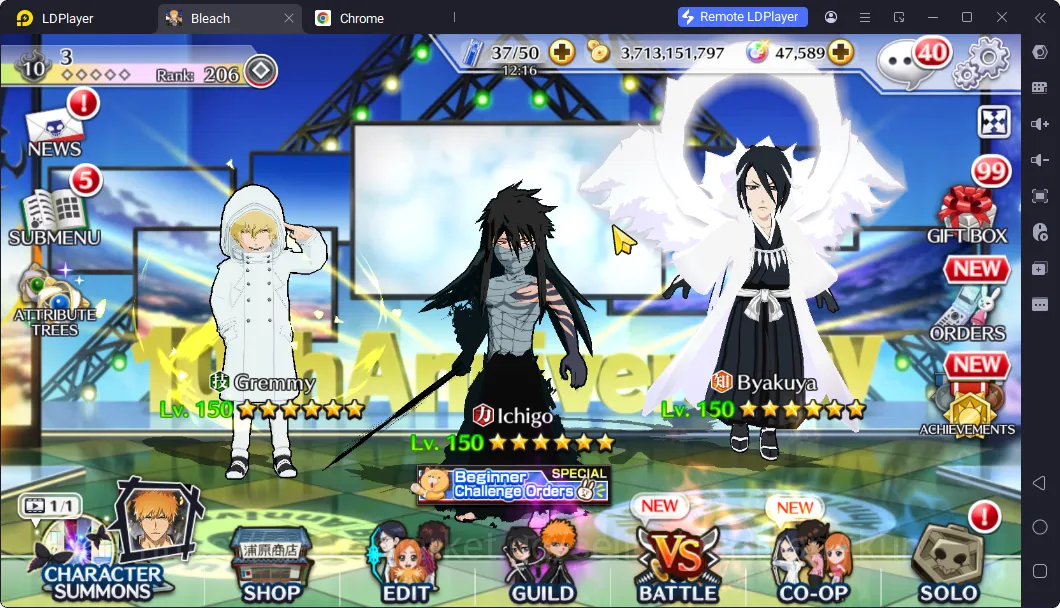 Bleach: Brave Souls Accounts High-End [GLOBAL] 47K Orbs|Nelliel 10th Art,Gremmy 9th Anniv, Ichigo 9th, Byakuya 3
