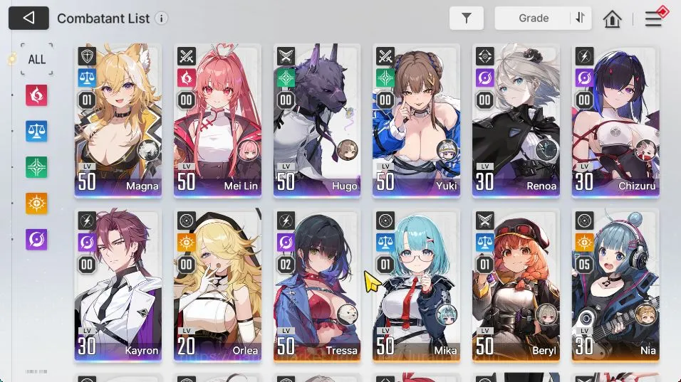 Chaos Zero Nightmare Accounts ASIA Lv45|1,3k Crystal|8 SSR 2 Limit (Chizuru,Yuki,MagnaM1,Mei Lin,Kayron,Orlea,Etc)+11SR|24 3