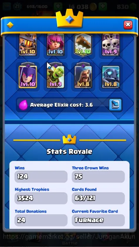 Clash Royale Accounts Lvl 21|Trophy 3524|KTL 8|Limited Skin| Card 63 | 2 image 4