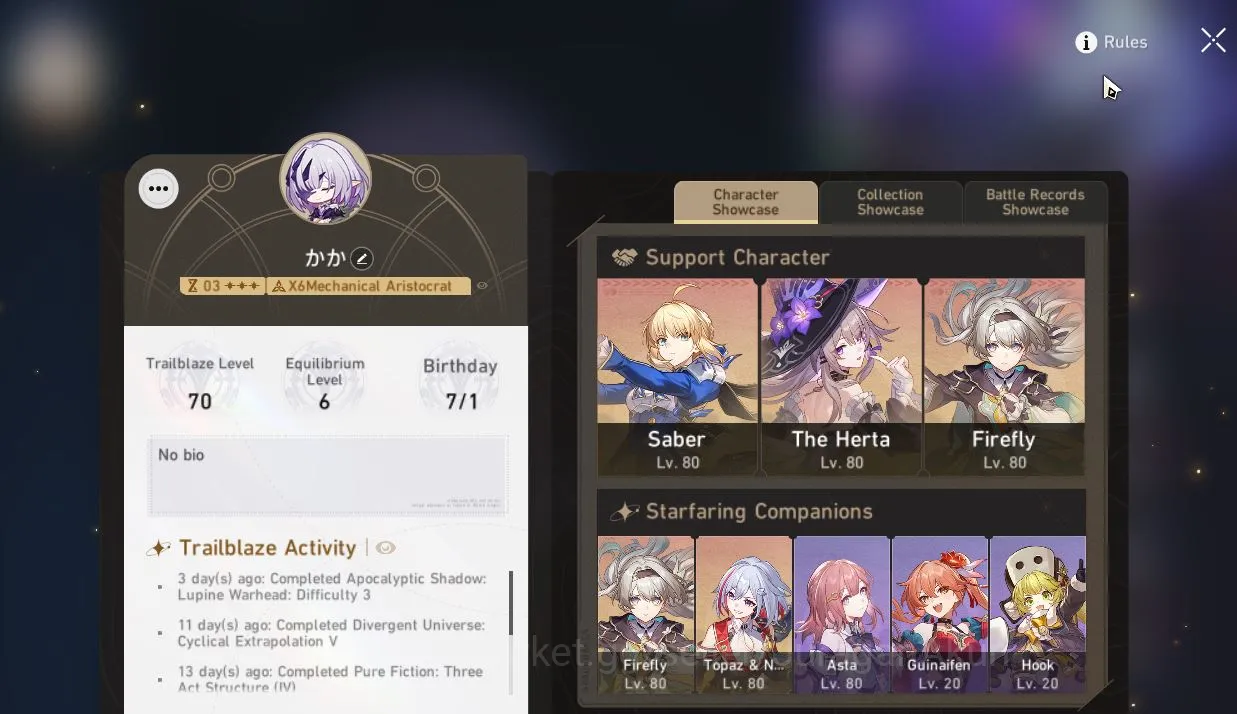 Honkai Star Rail Mid Game ASIA|TL70|8 Limit [SaberE1+Sign,Sunday,FireflyE1+S image 1