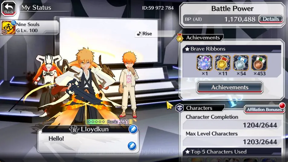 Bleach: Brave Souls Accounts Mid-Tier Global BP 1,1M|11K Orb|6 MT[CreatorArt(Ichigo,Renji),TYBW25(Askin,Ichigo),CangDu 2